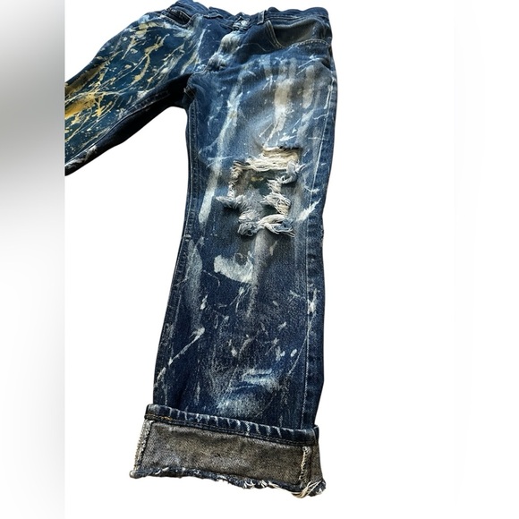 Thrashed Bleach 90s Vintage Lee Jeans 27” High Waisted Bootcut Dark Wash Denim - Picture 3 of 15